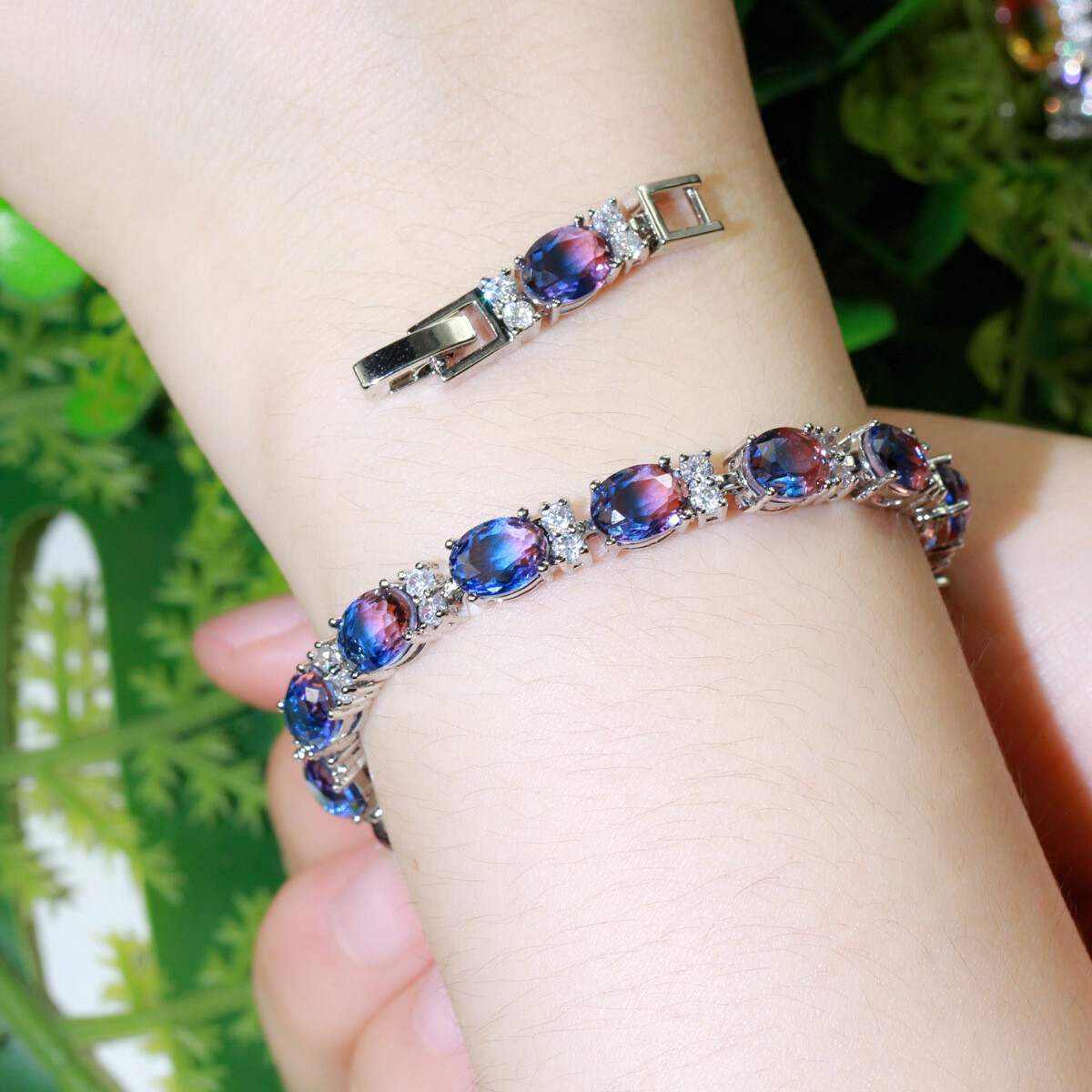 Mystic Jewelry Gift Bi Color Tourmaline White Topaz Women Silver Charm Bracelets