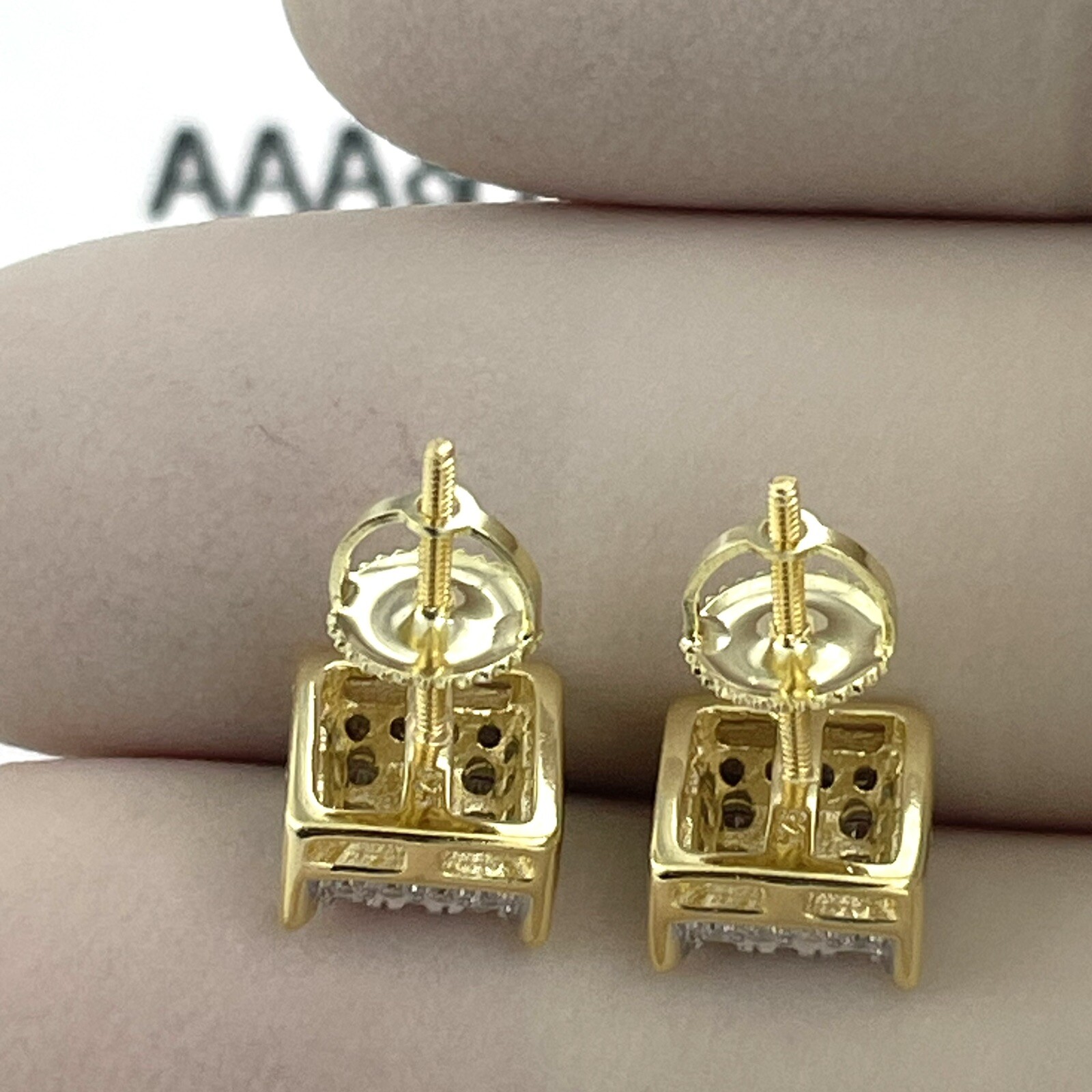 925 STERLING SILVER MEN ICY BLING CUBIC ZIRCONIA 8.2 MM SQUARE EARRING