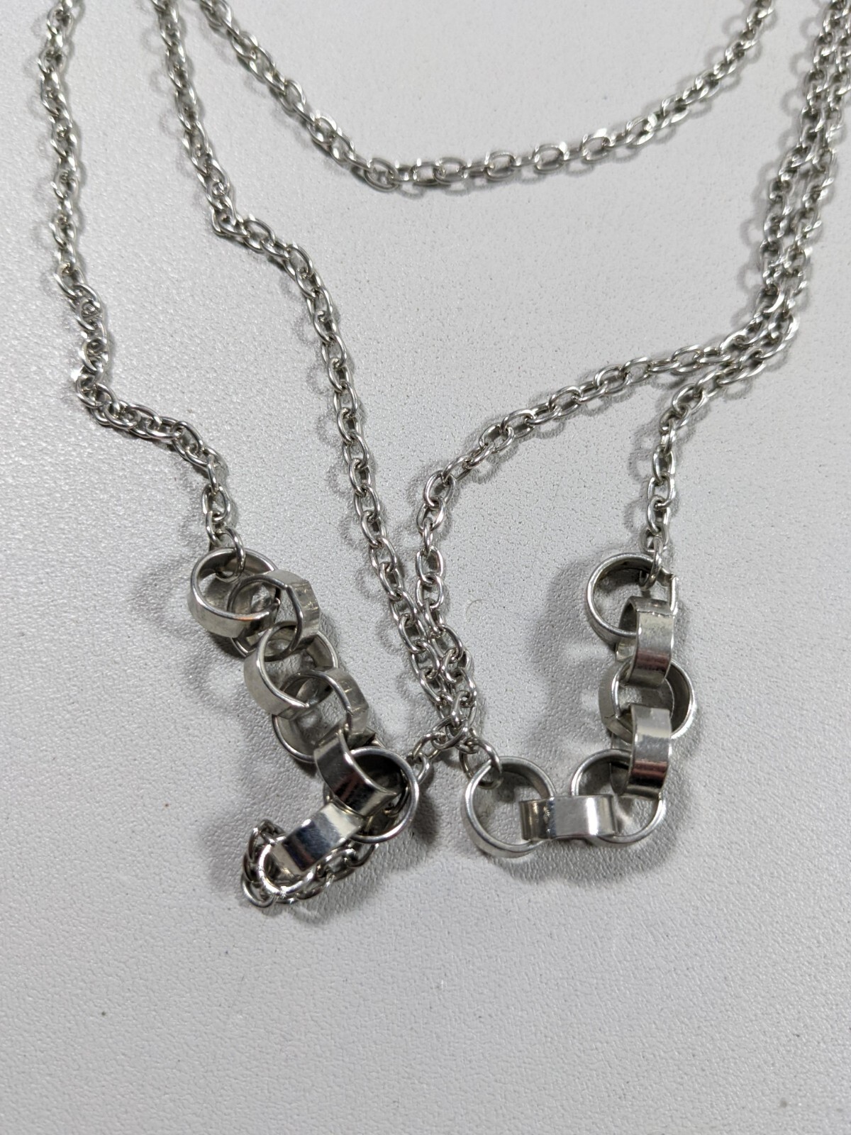 Silver Tone Open Circle Chain Accent Multi Strand Long Necklace 27 inch