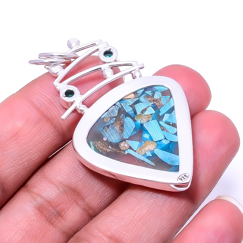 Copper Blue Turquoise 925 Sterling Silver Jewelry Pendant 1.95″ P_9439_211_7