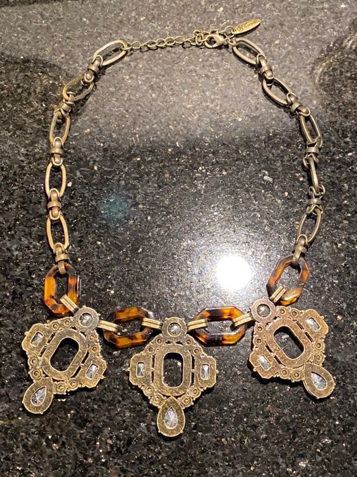 Plunder Women’s Chunky Statement Bronze Chain Gold Rhinestone Bib Necklace BOHO