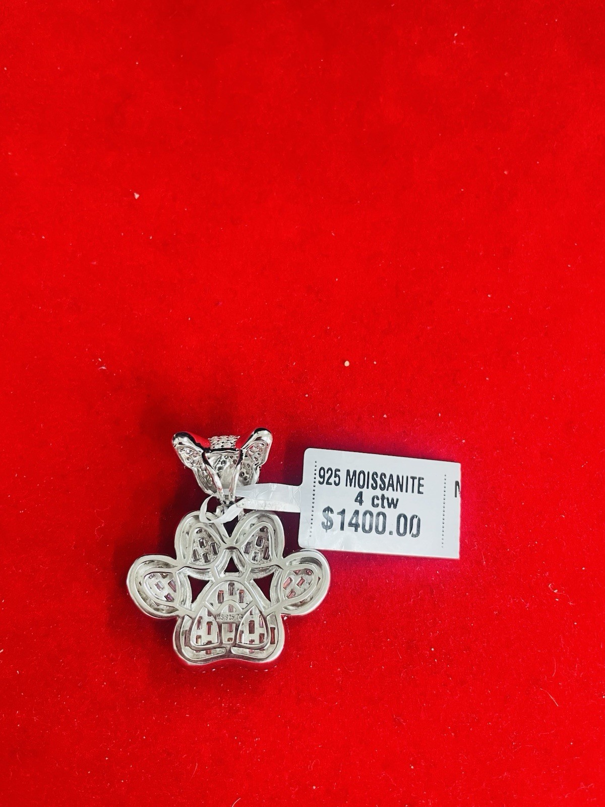 925 Silver Moissanite French Bulldog Paw Charm 4 CTW Iced Out Dog Jewelry