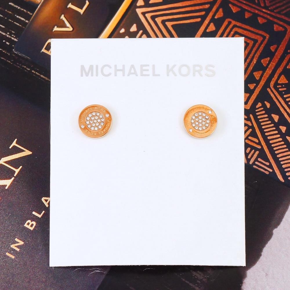 Clearance!! NWT Michael Kors Crystal Round Logo Stud Earrings MKJ3353 Rose Gold