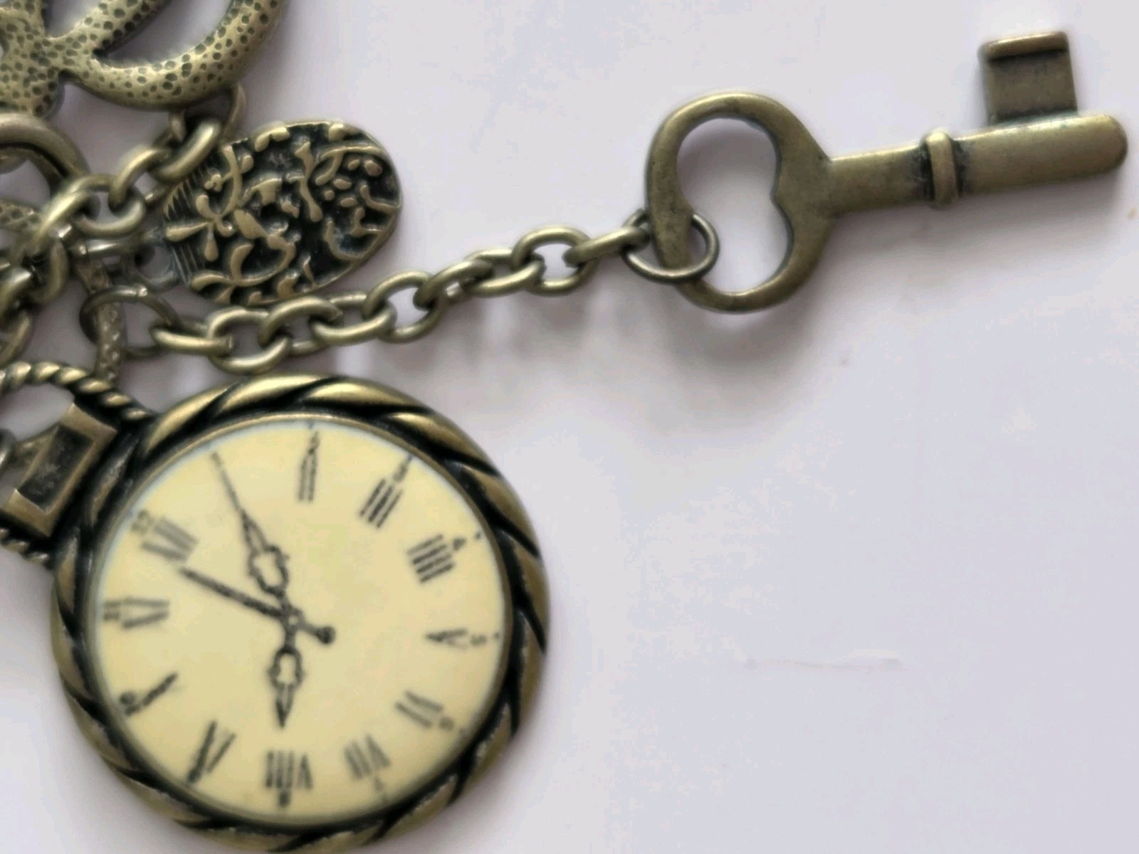 Claire’s Lengthy Pendant Chain Necklace- Clock, Key & Crown-chain Measures 32 In