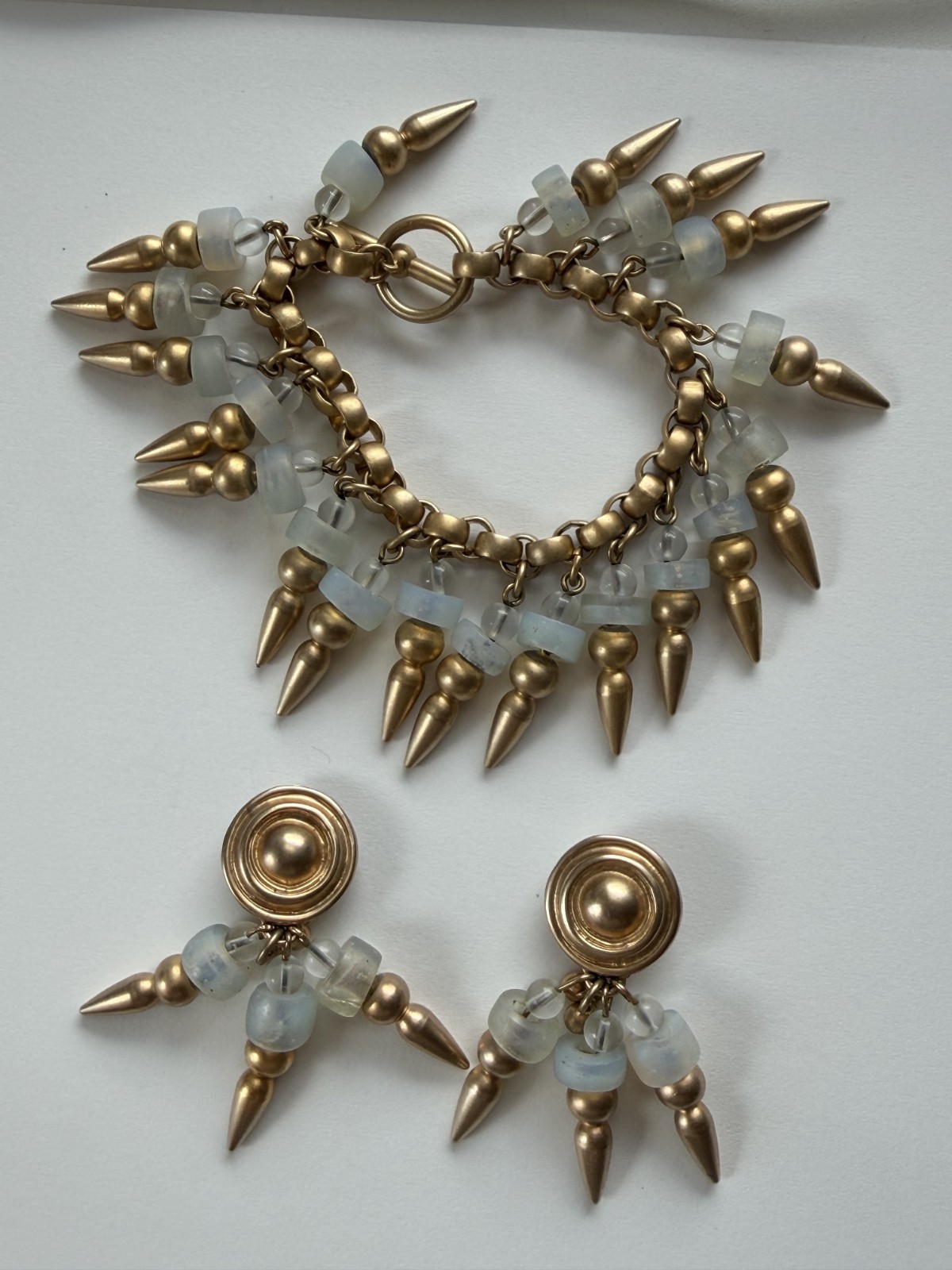 RARE Donna Karan Blue Glass Drop SET Gold Plated 1988 DK