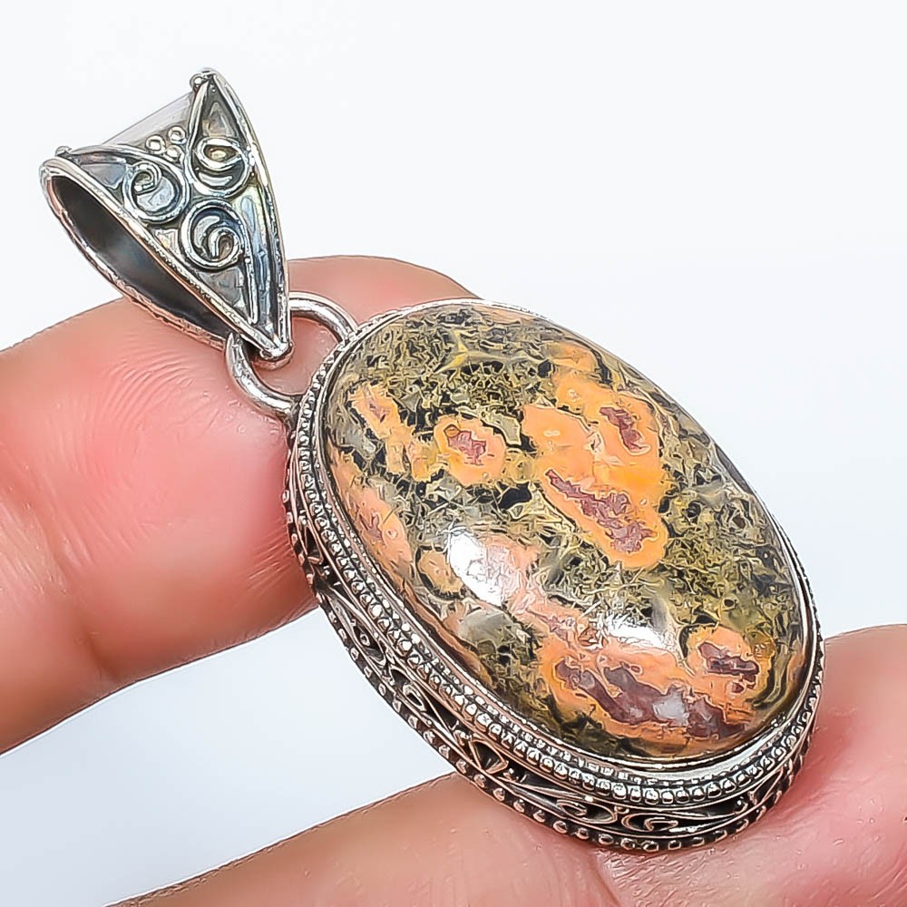 Natural Bauxite Gemstone 925 Silver Plated Fine Art Pendant1.76″ TP4525-108