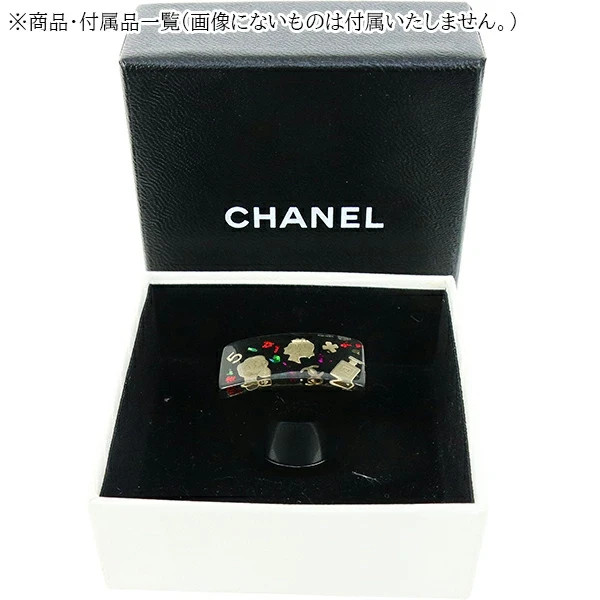 CHANEL Coco Mark Ring Logo Plastic Black Vintage Icon Camellia No.5 Women