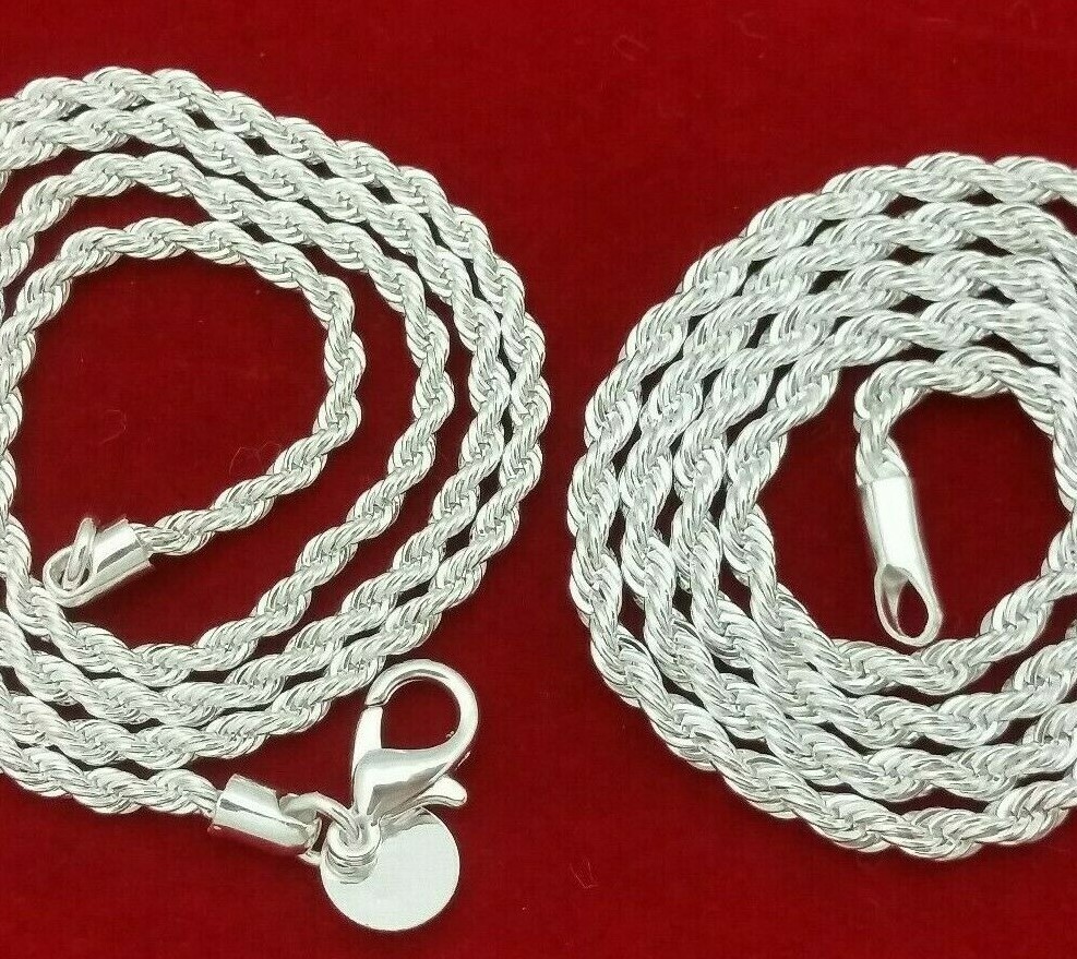 Sterling Silver .925 Rope Chain Choker Necklace Anklet Bracelet 2-5mm 6″-36″