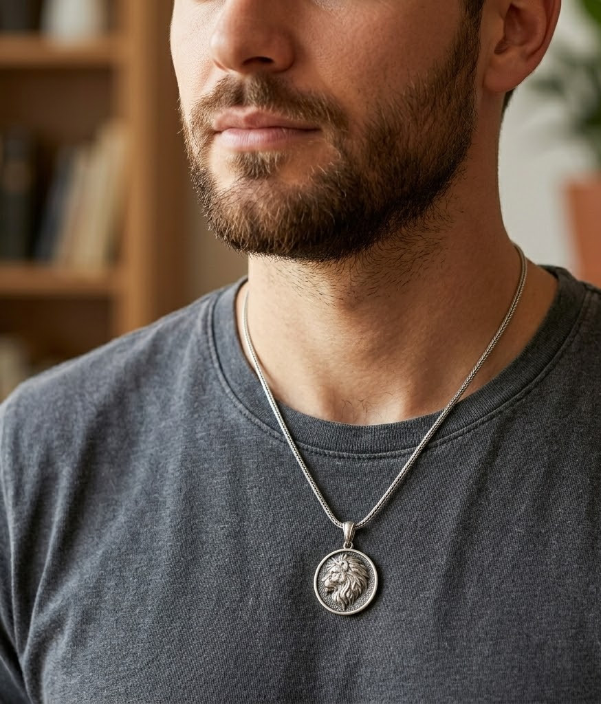 925 sterling Oxidized Sterling Silver Lion Head Pendant, Bohemian Charm