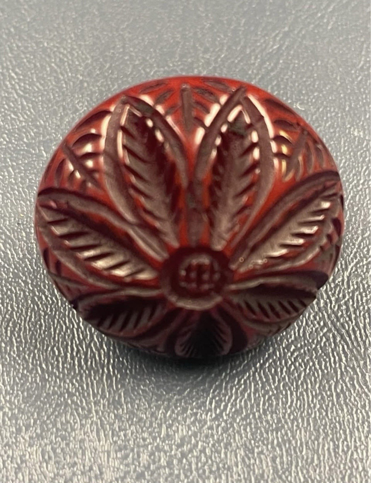 Hotcakes Design Signed Red Carved Floral Dome Cocktail Ring Resin Plastic Sz 7