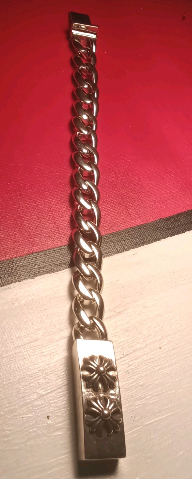 Chrome Gothic Bracelet biker Jewelery cuban link Men 24mm 10′ inch cross flower