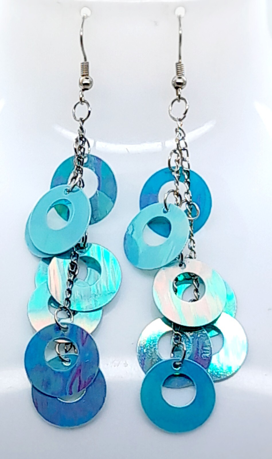 Bohemian blue round Sequin Earrings Long lightweight Dangle Sparkle Jewelry