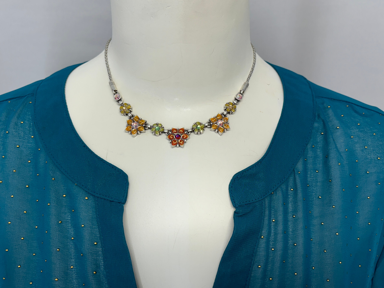 Brighton GARDEN OF EDEN Floral Multicolor Enamel & Crystal Necklace-14/16in-30g