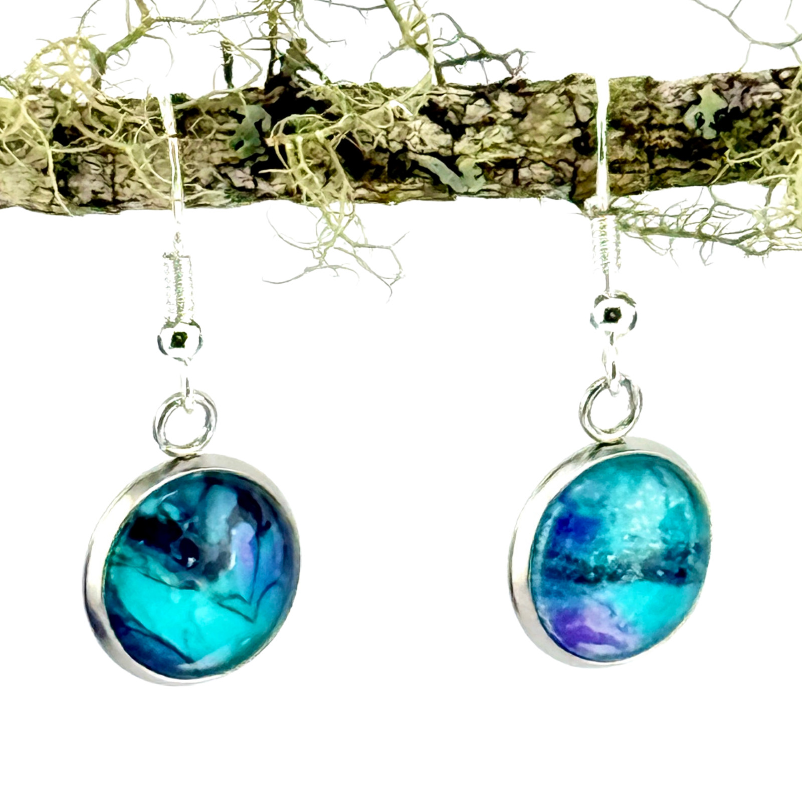 Dangle Earrings Handmade “Turquoise Grotto” Electroplated Sterling Earwires