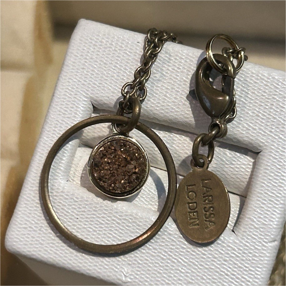 Larissa Loden Gold Tone Round Circle Charm Pendant Cable Chain Necklace Signed