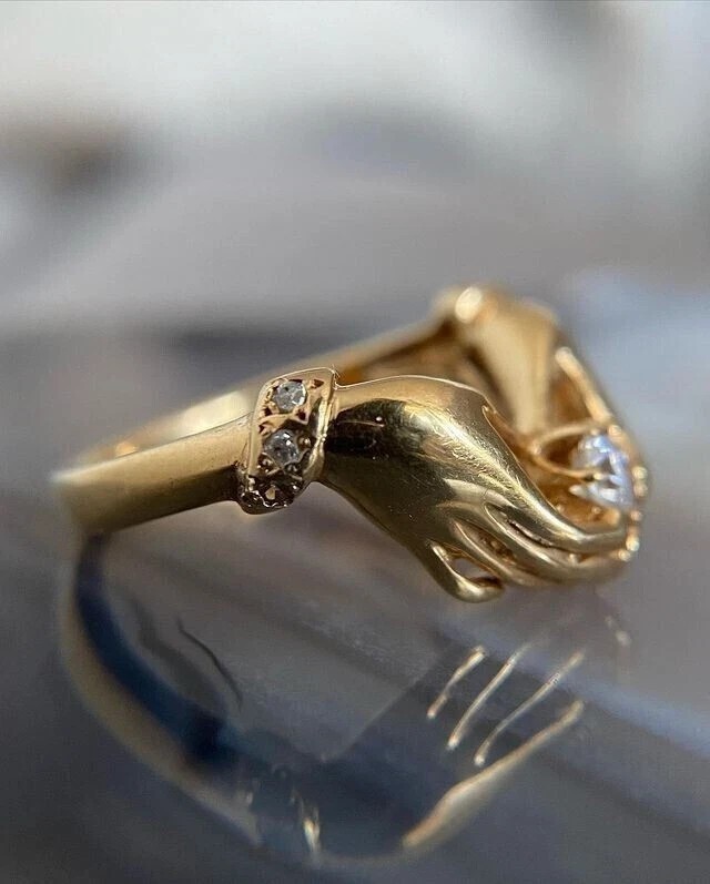 Lab Created Diamond 1Ct Round Promise Hand Wedding Ring 14K Yellow Gold Plated