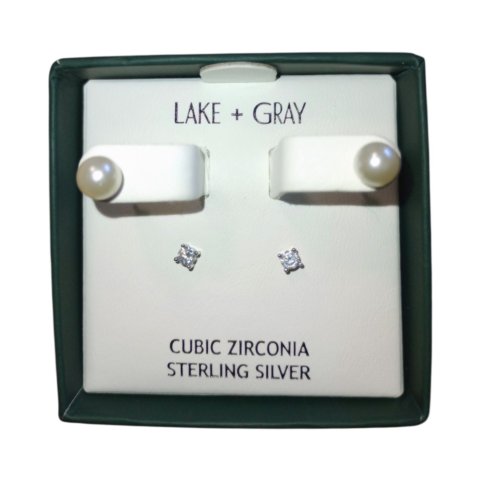 LAKE + GRAY Women’s Silver-Tone Cubic Zirconia Stud Earrings, NEW.