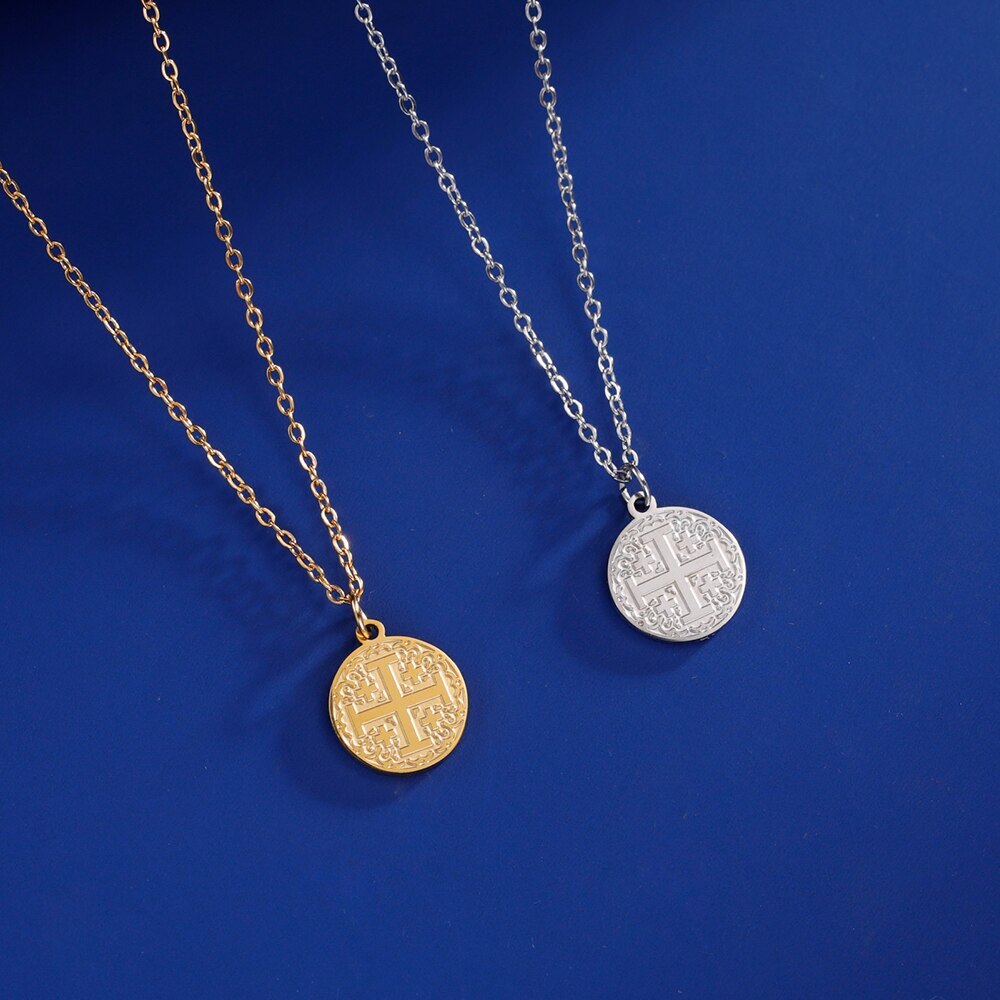 Gold Christianity Jerusalem Cross Pendant Necklace Stainless Steel Chain US