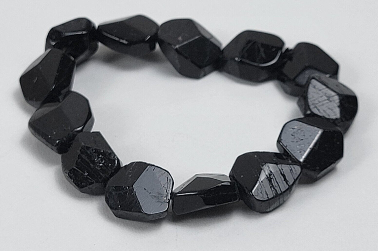 Black Rough Baroque Stone Crystal Stretch Bracelet 6.5″ Sizable Unisex Adults