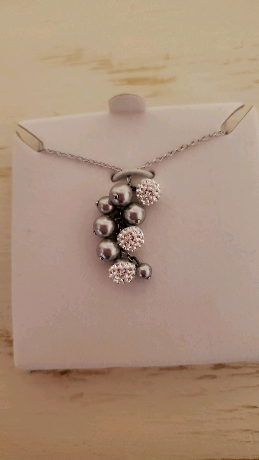 Authentic Swarovski Pave Crystal & Gray Pearl Cluster Pendant Necklace NIB $95