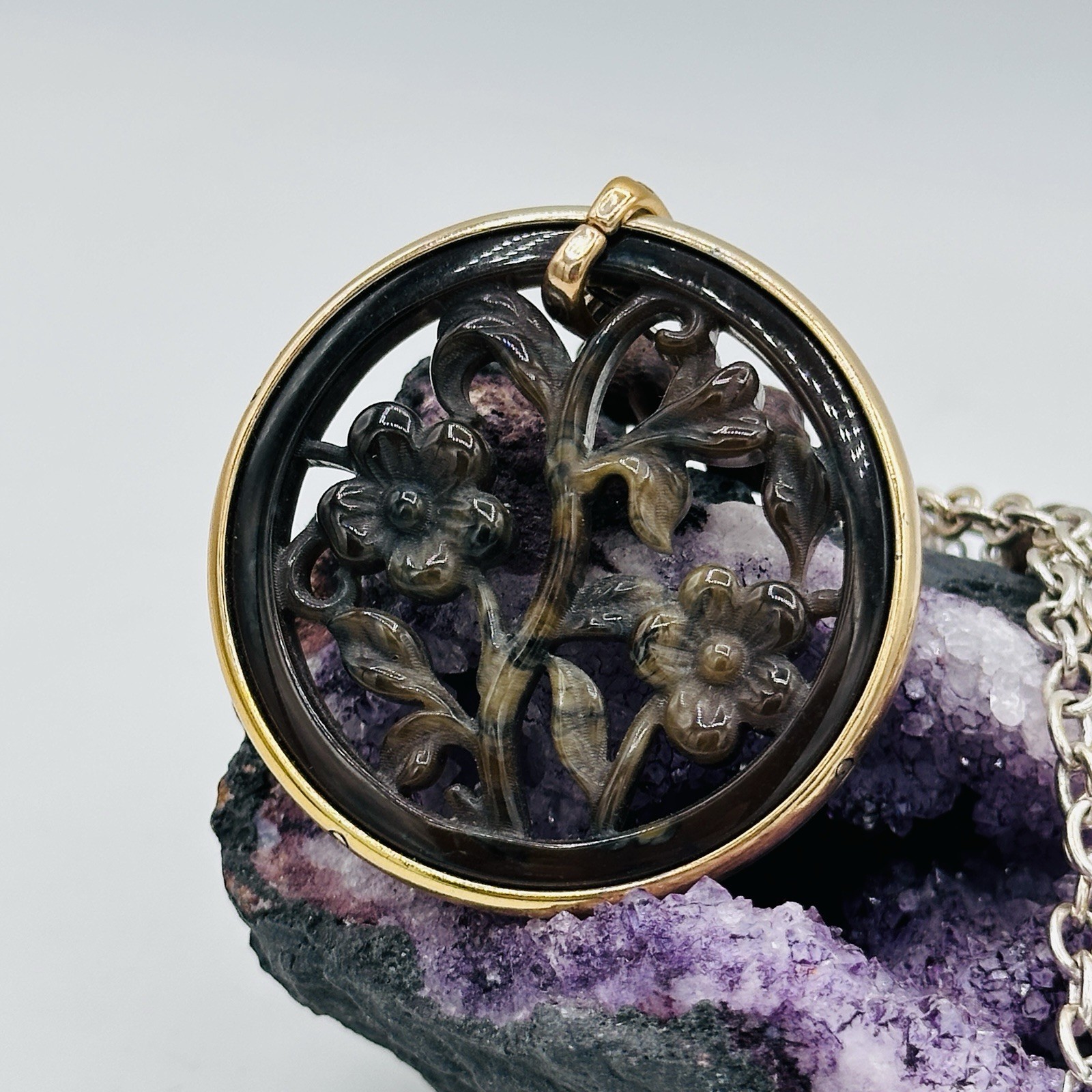Brighton Floral Openwork Resin Pendant Necklace Gold Plated Beaded Chain