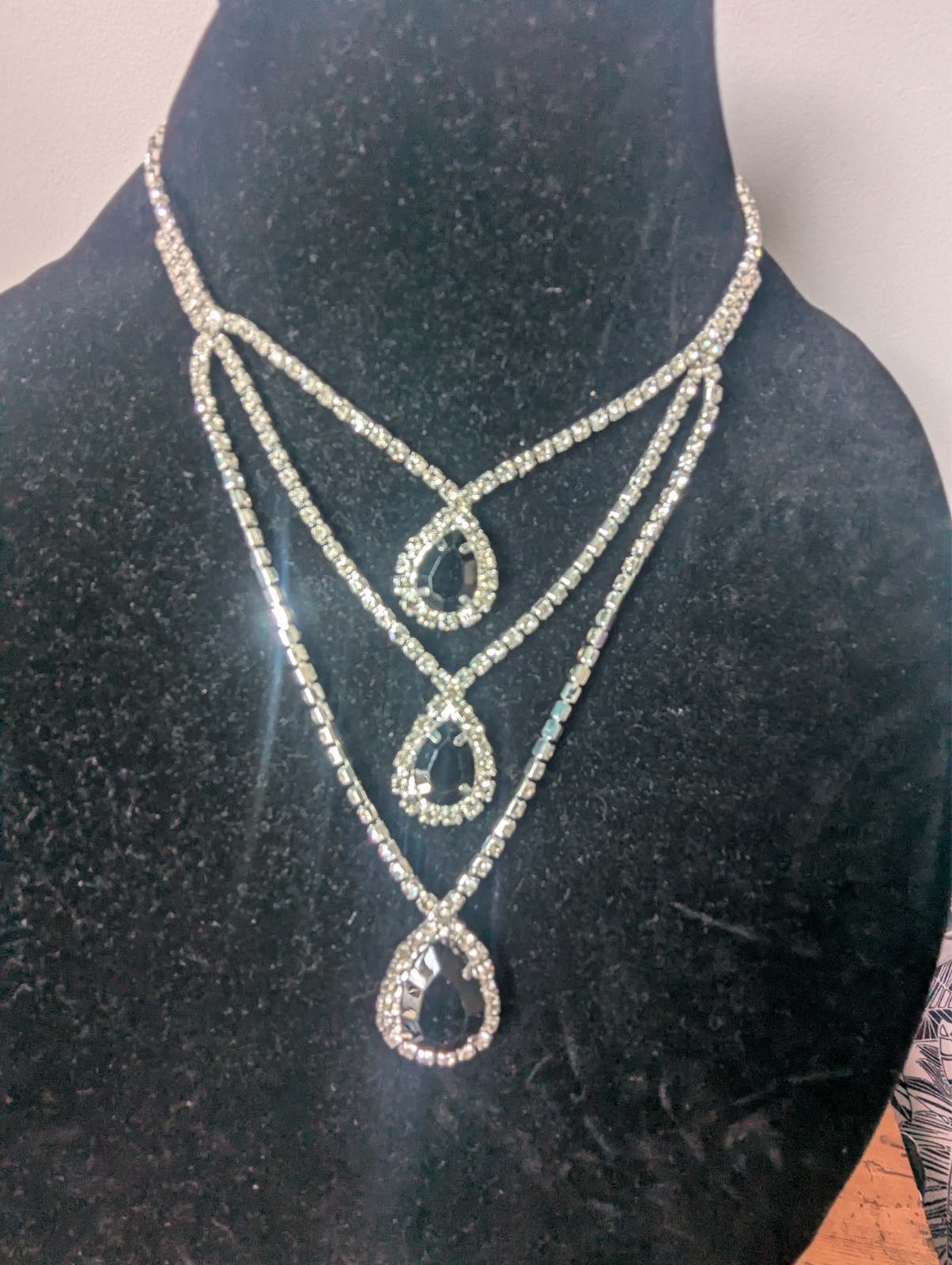 Black Statement Choker Rhinestone Necklace Bridal Prom Pageant Jewelry