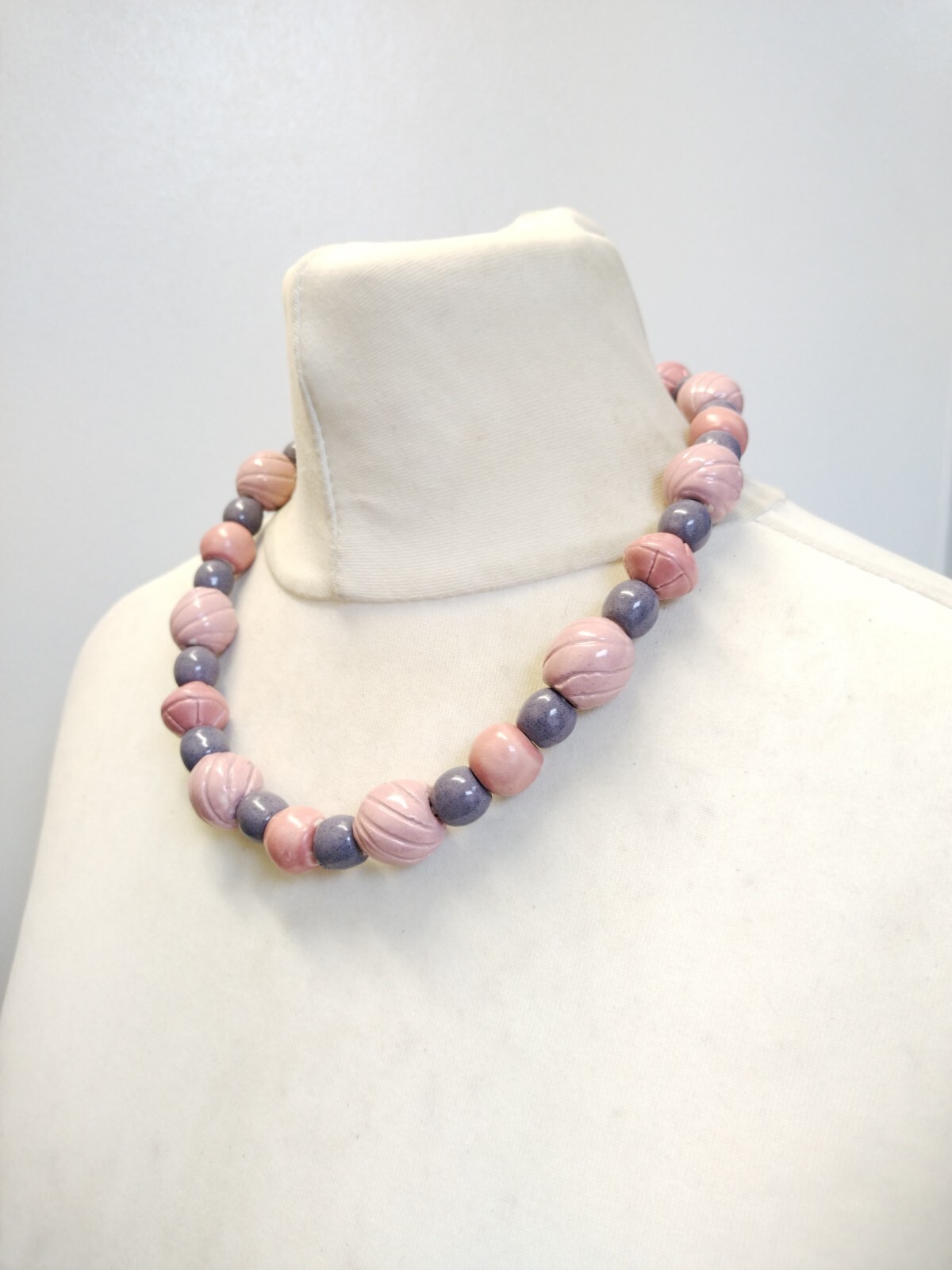Mink Pink Purple Ceramic Mixed Shapes Beaded Statement Necklace