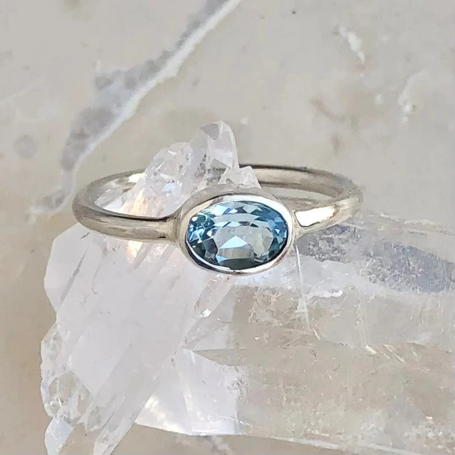 Natural Blue Topaz Gemstone 925 Sterling Silver Ring Handmade Women Gift N-62