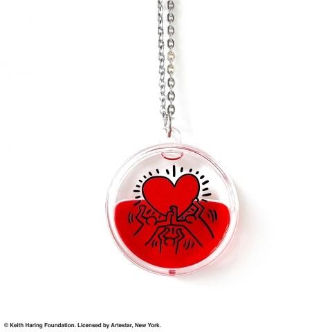 KEITH HARING X ONCH HEART STAINLESS STEEL ACRYLIC LIQUID PENDANT CHAIN NECKLACE