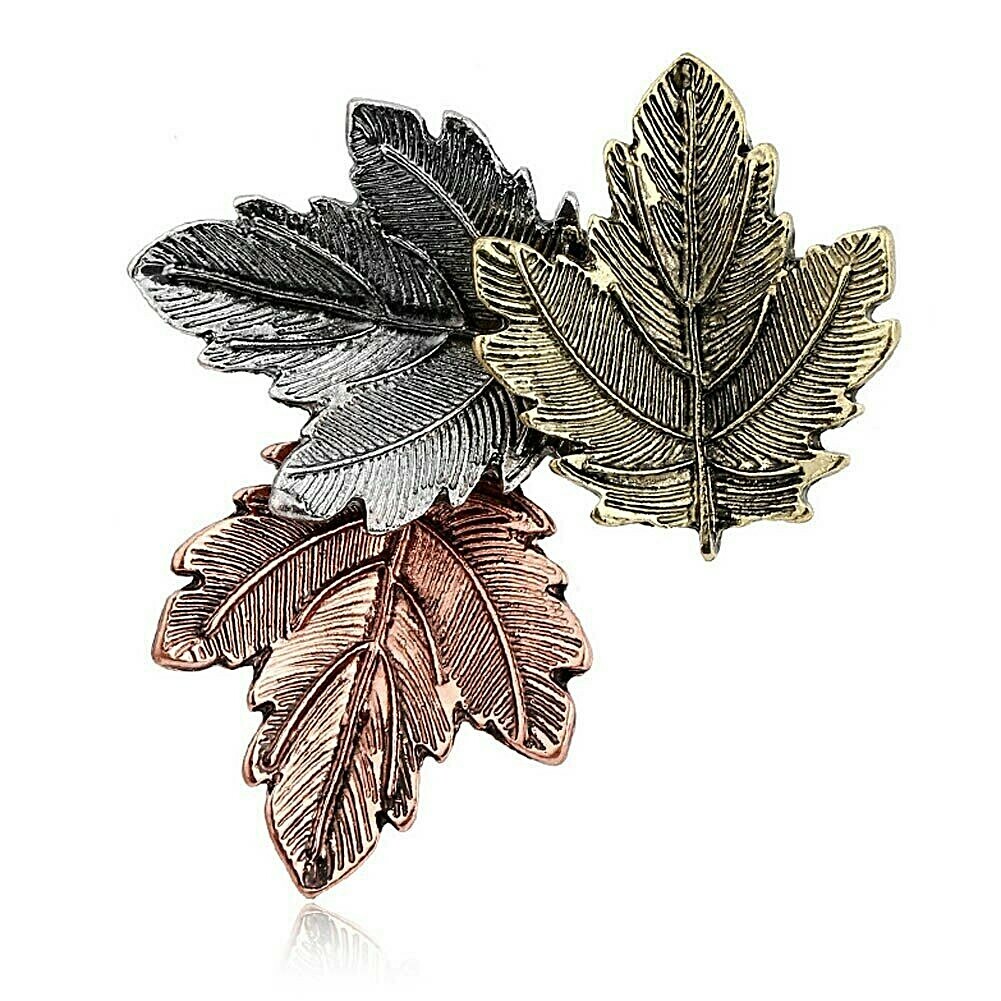 FALL LEAVES 2″ H x 1-5/8″ W (5cm) Metal Brooch Pin (#53)