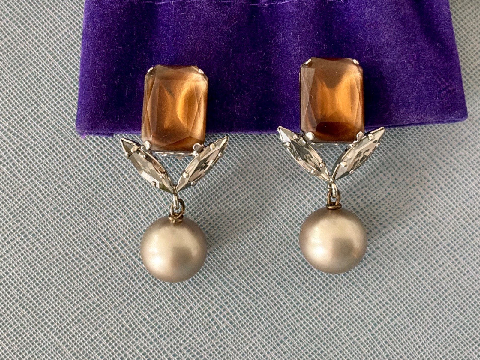 Philippe Ferrandis Paris Silver Crystal Pearl Drop Earrings Clips