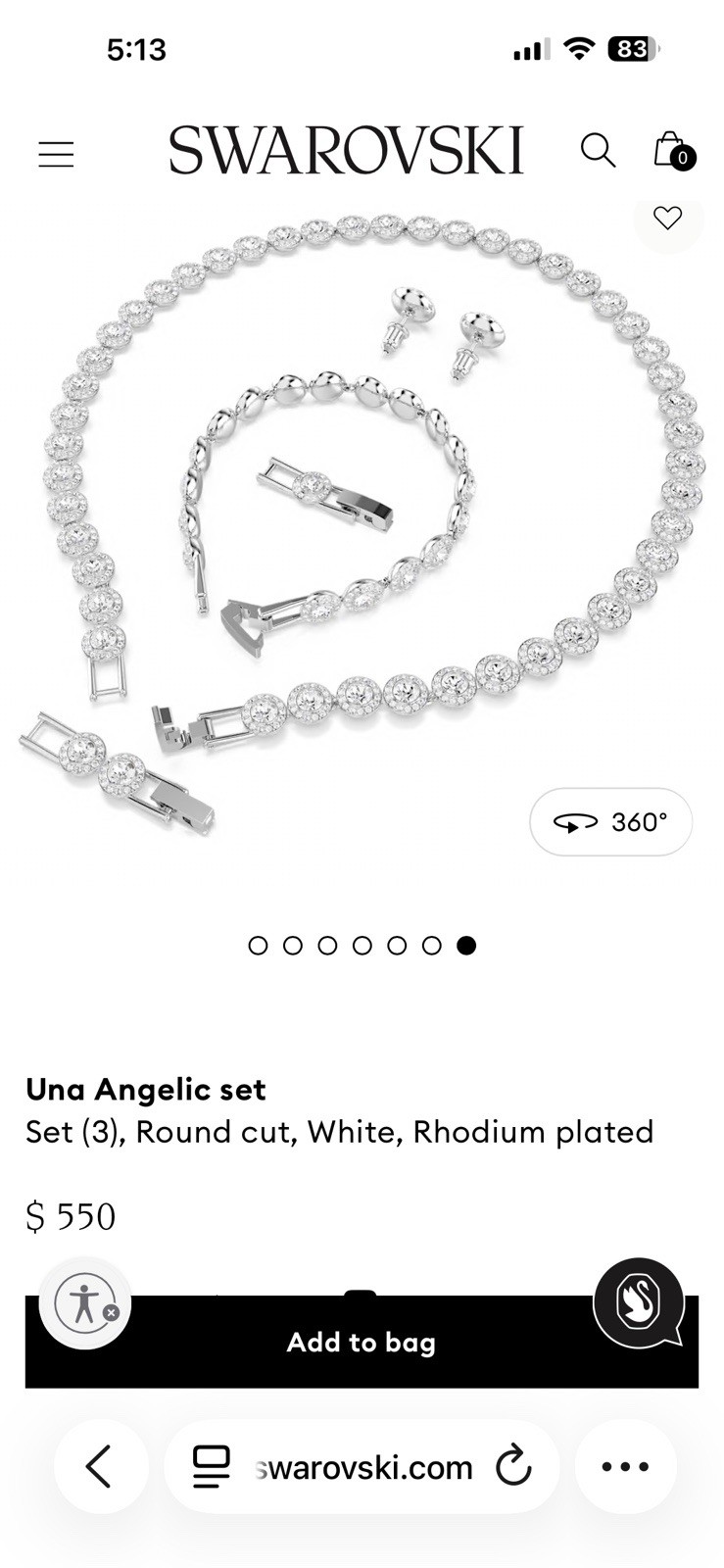Swarovski Crystal Jewelry Set Silver Tone Necklace Bracelet Stud Earrings