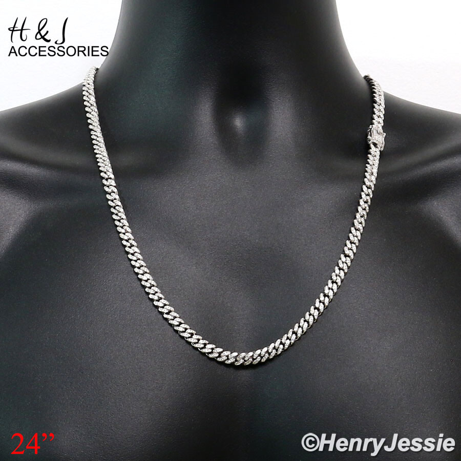 MEN 925 STERLING SILVER 18″-30″X6MM ICY BLING CZ MIAMI CUBAN CURB NECKLACE*SN19