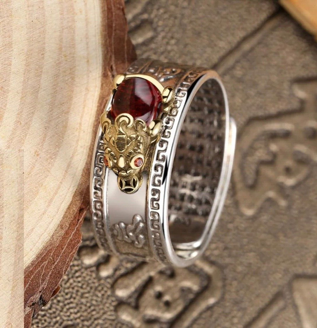 Adjustable Feng Shui Pixiu Mani Mantra Protection Wealth Ring Quality Lucky