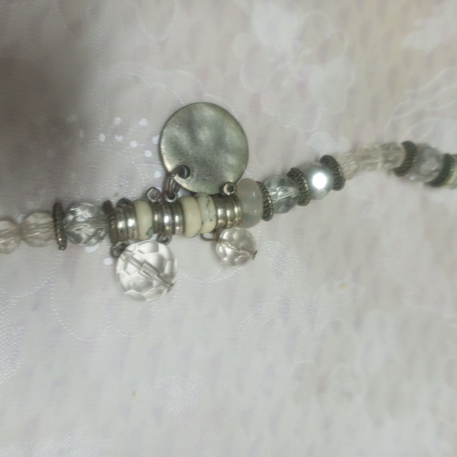 Long Heavy White Silver Beaded Necklace Women Accessories Jewelry