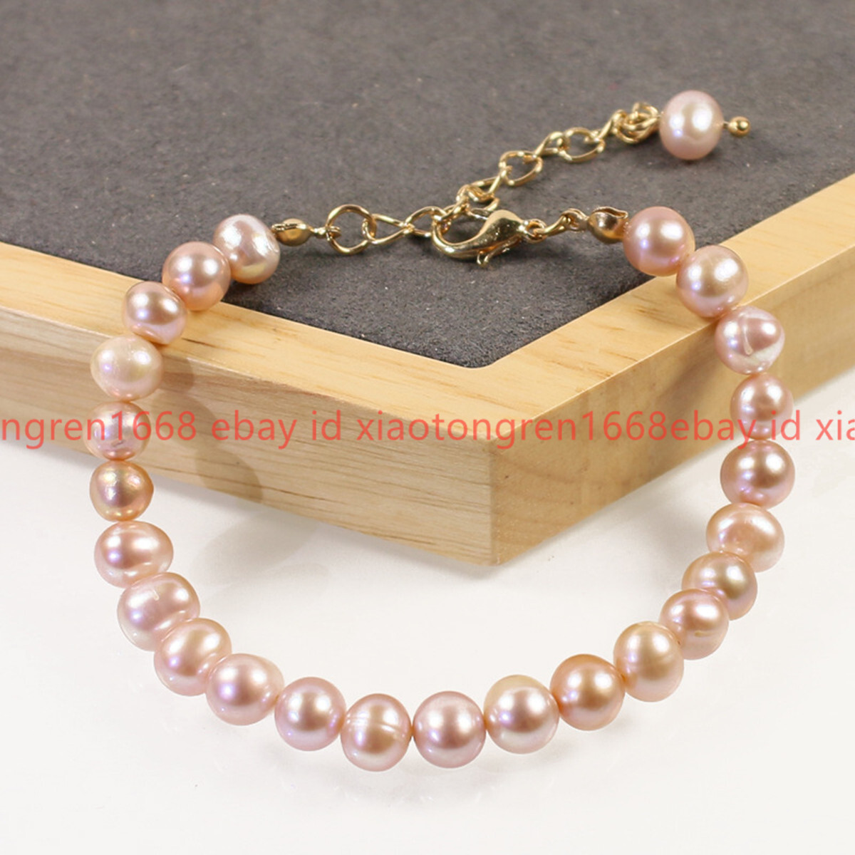 natural Genuine 7-8/8-9mm Pink Freshwater Pearl Gems Round Beads Bracelet 7.5in