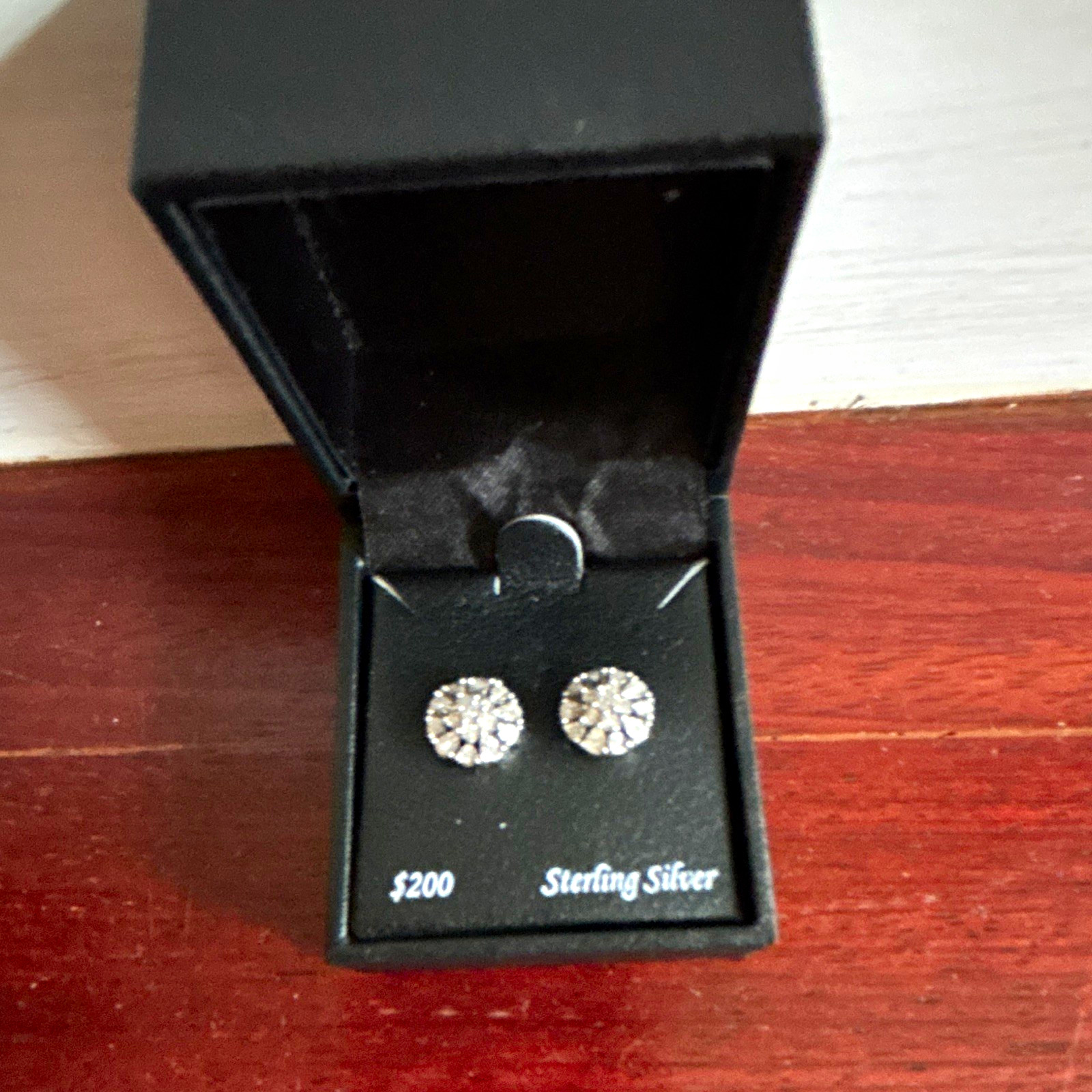Macy’s Natural Round White Diamond Stud Earrings Sterling Silver Butterfly
