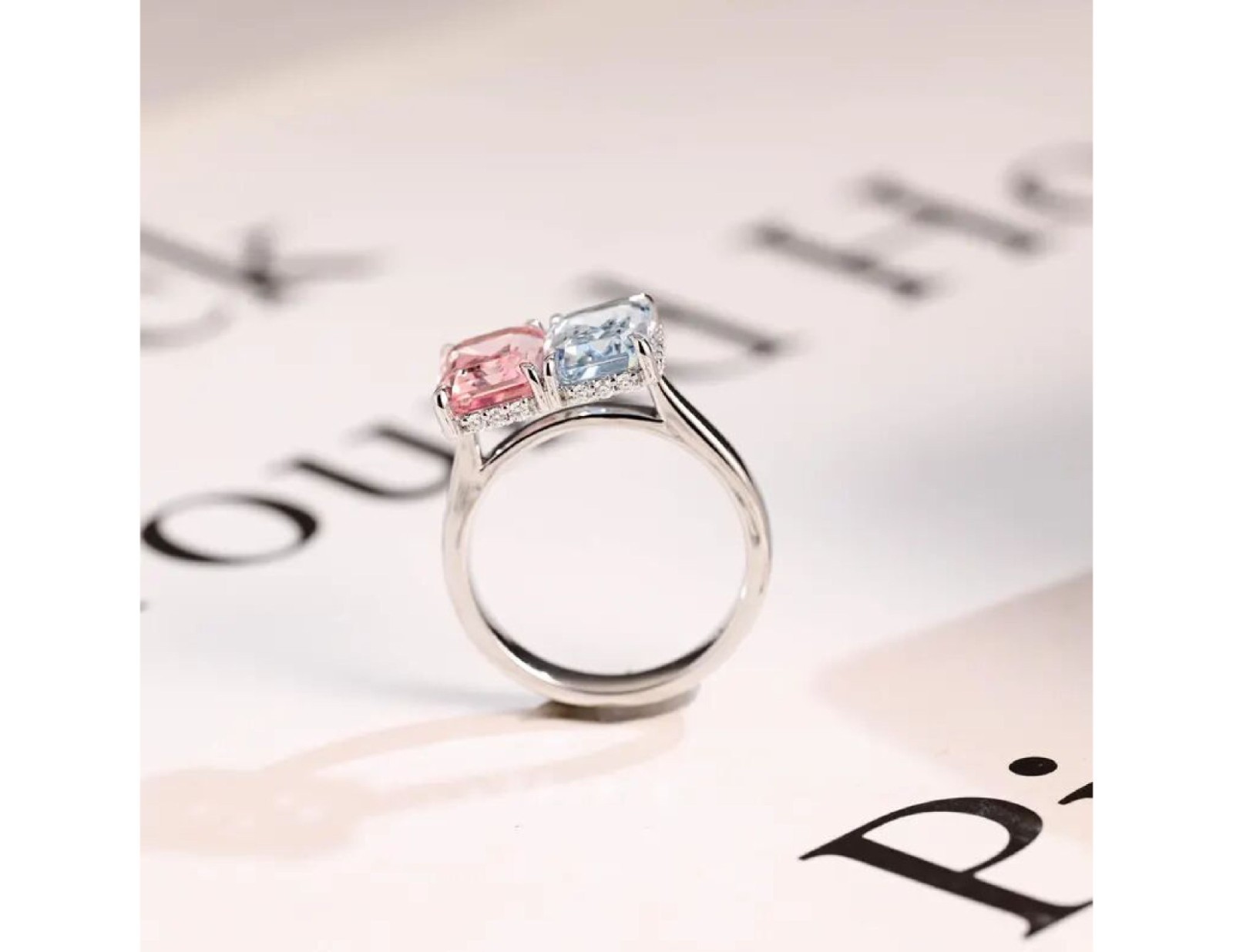 Toi Et Moi Lab Grown Morganite & Aquamarine With 925 Sterling Silver Women Ring