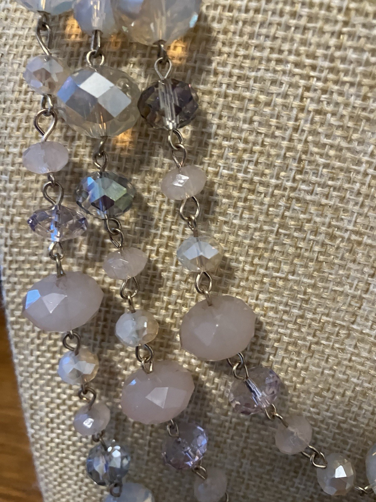 Crystal Triple Layer Necklace 22″+3″ extender faceted beads white/clear