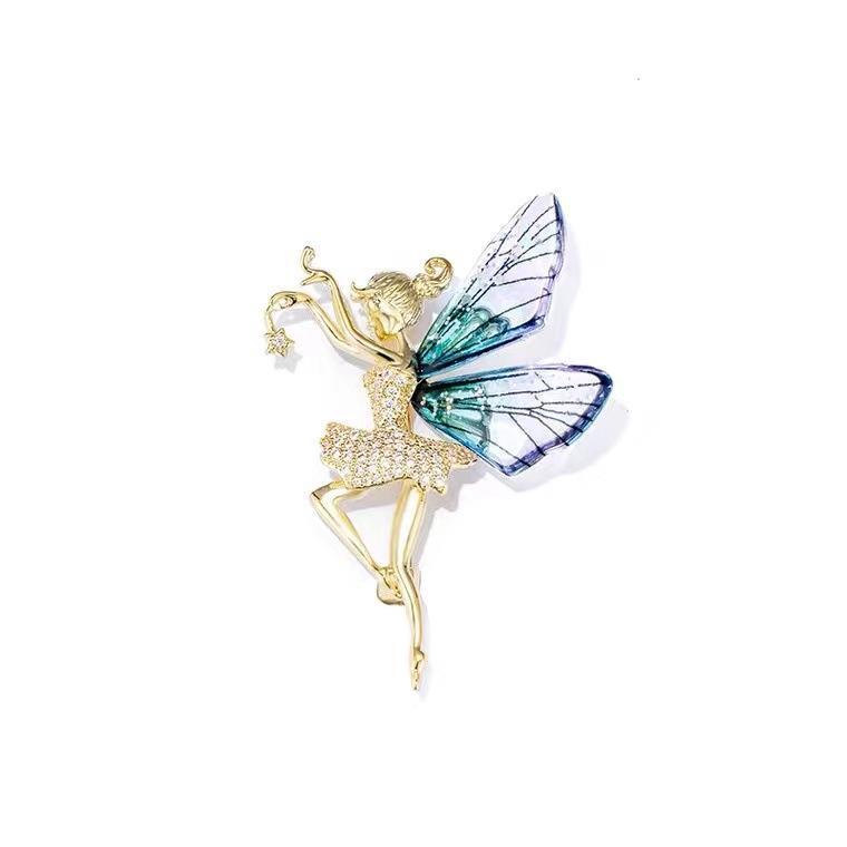 Vintage Art Nouveau Style Fairy Beauty Brooch Shawl Pin Pendant Luxery Jewelry