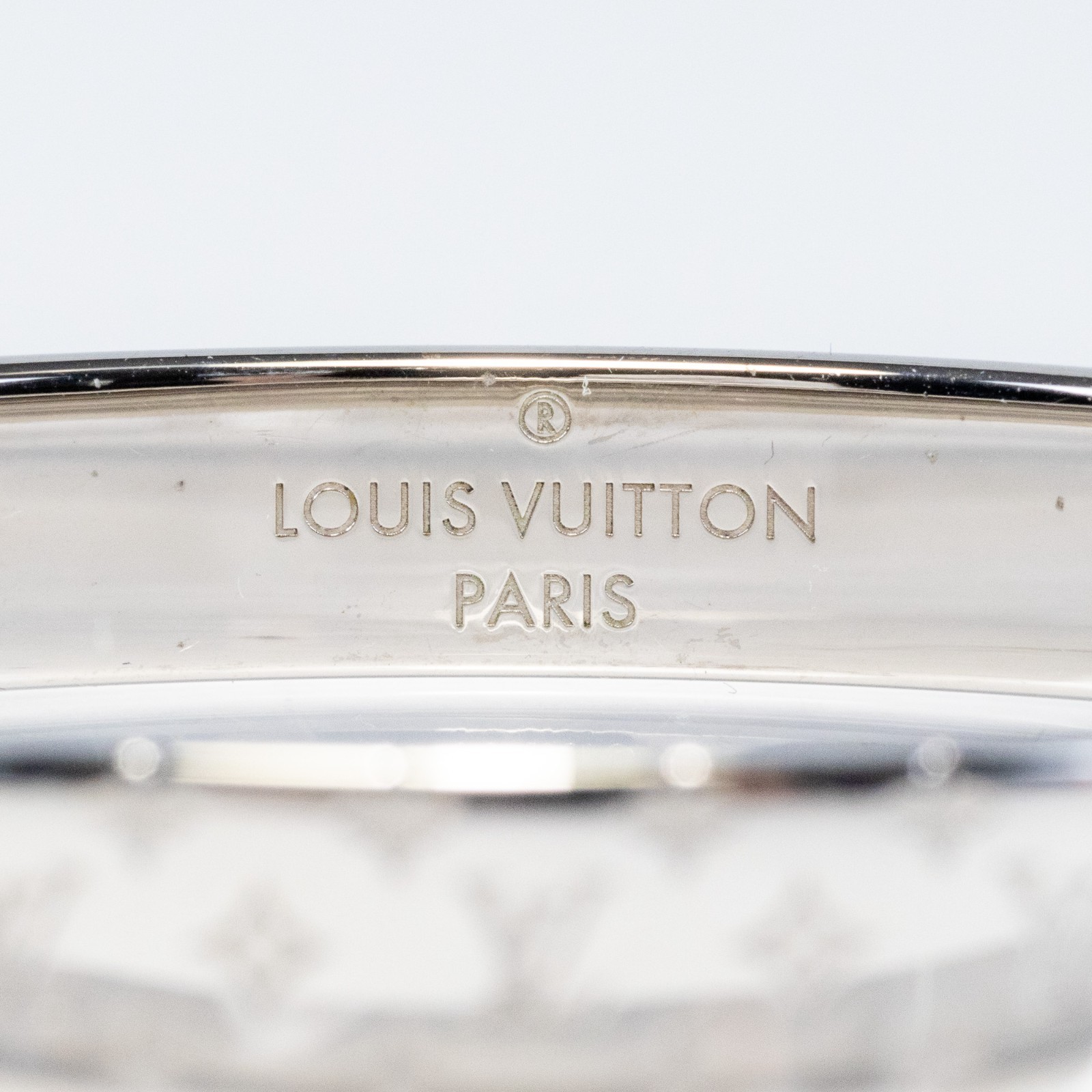 Louis Vuitton LV Nanogram Cuff Bracelet M00250 Bangle Silver Tone Size M