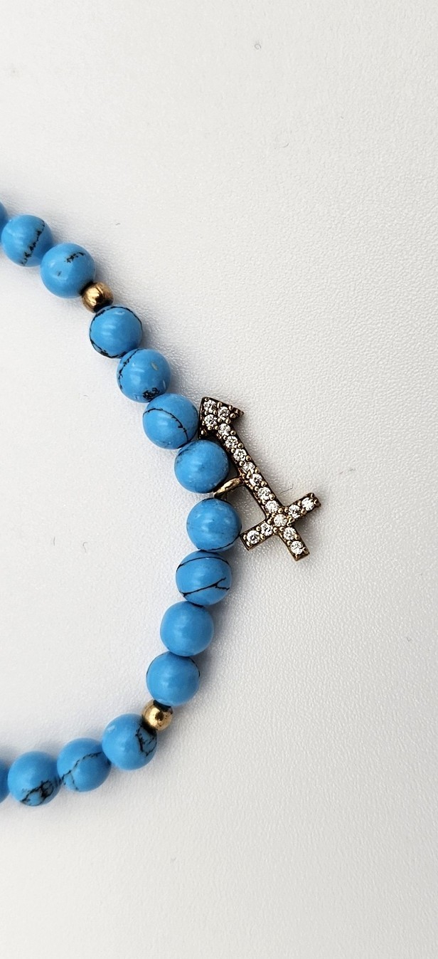 Argento Vivo Stretch Bead Bracelet 18kt Gold Plated Turquoise Arrow