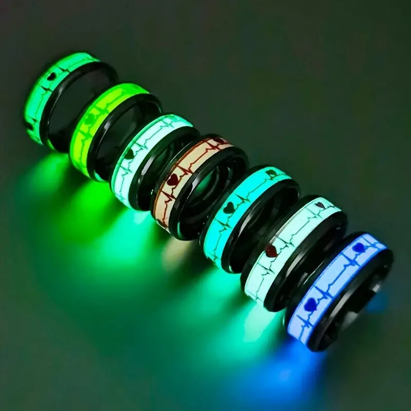 Titanium Steel Personality Trend Glow in The Dark Ring Yellow Size 9