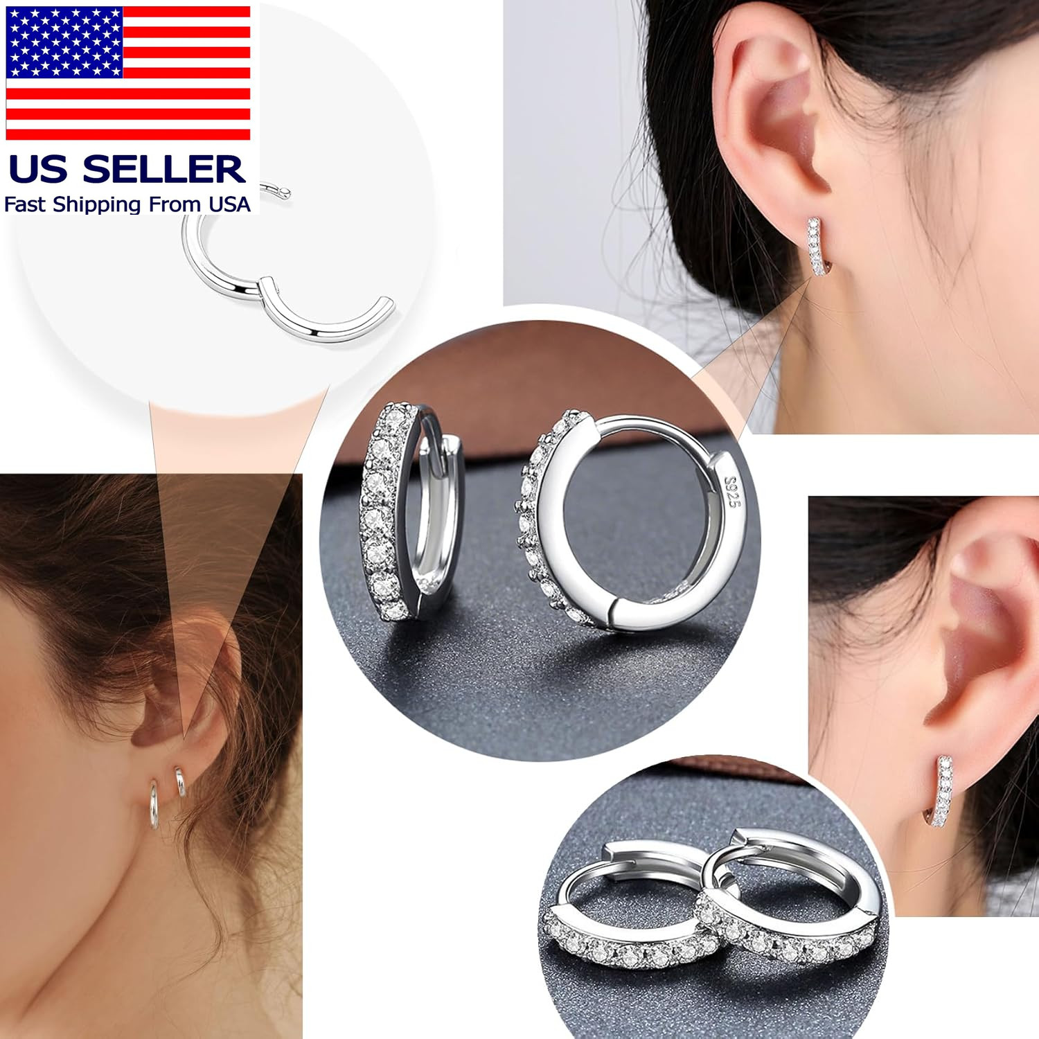 Surgical Steel Flat Back Earrings Set for Multiple Piercing Sensitive Ears,Sterl
