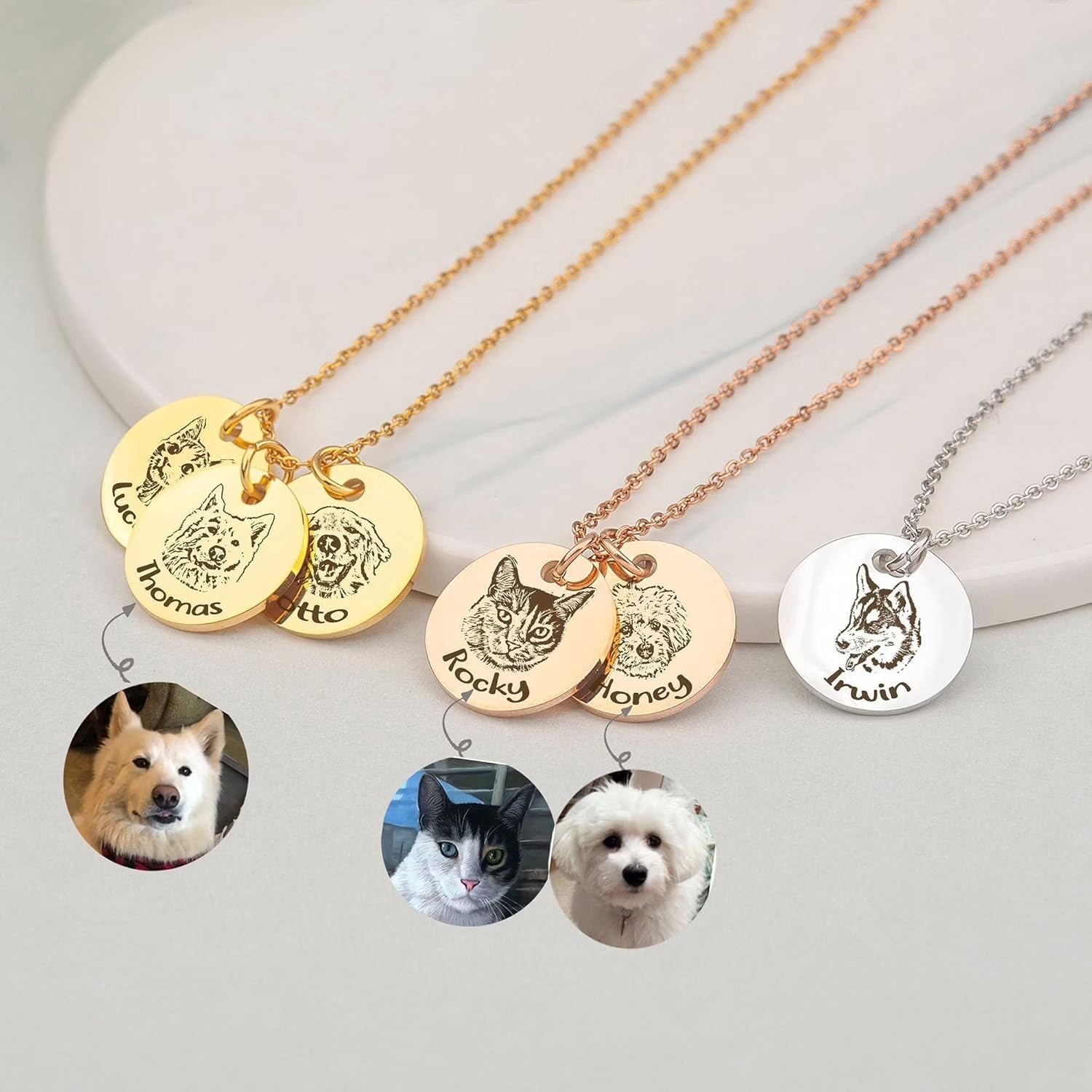 Personalized Pet Portrait Necklace Custom Family Portrait Engraving Photo Gift