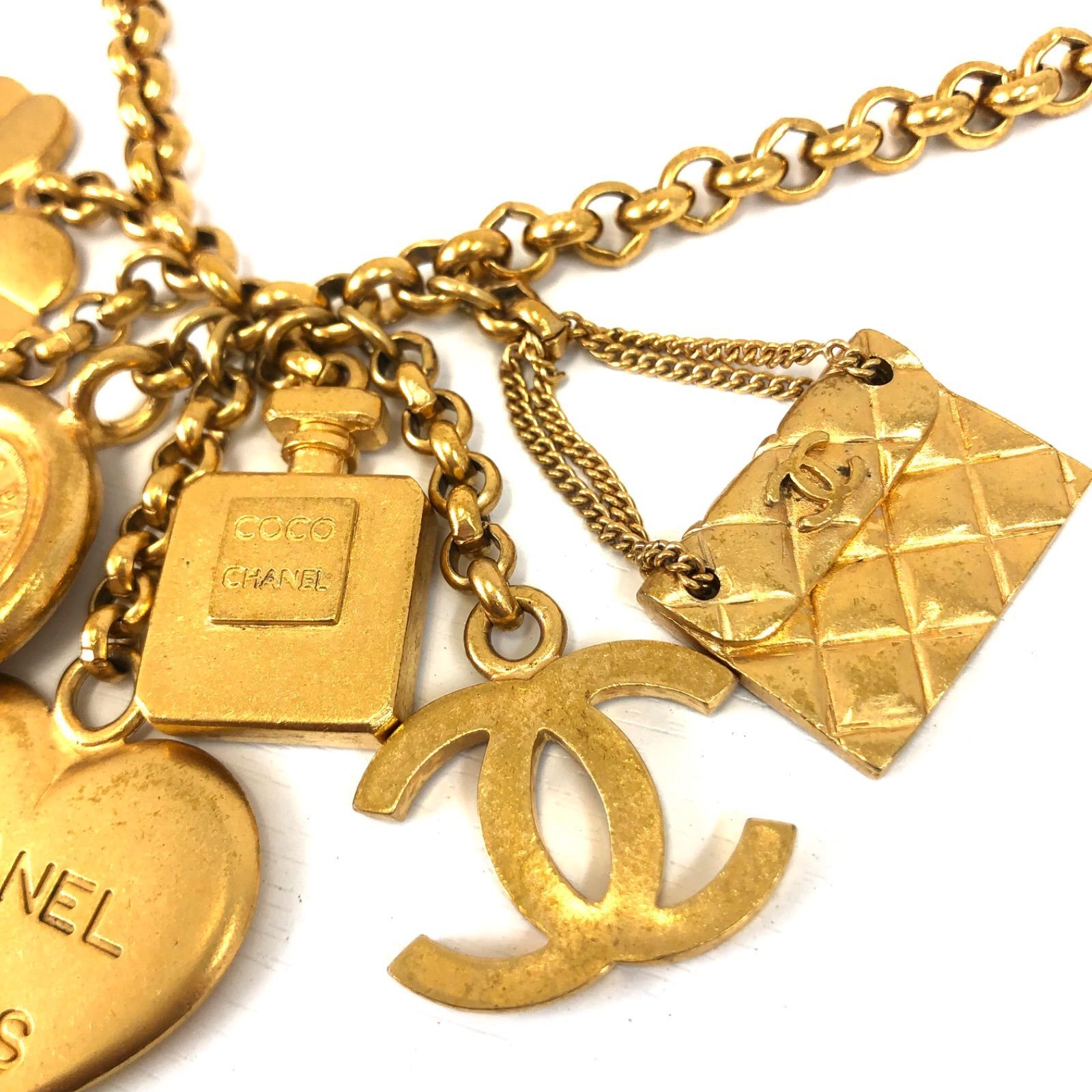 CHANEL Icon Charm Coco Mark Quilted Bag Heart Gold Plated Women’s 50cm Chain