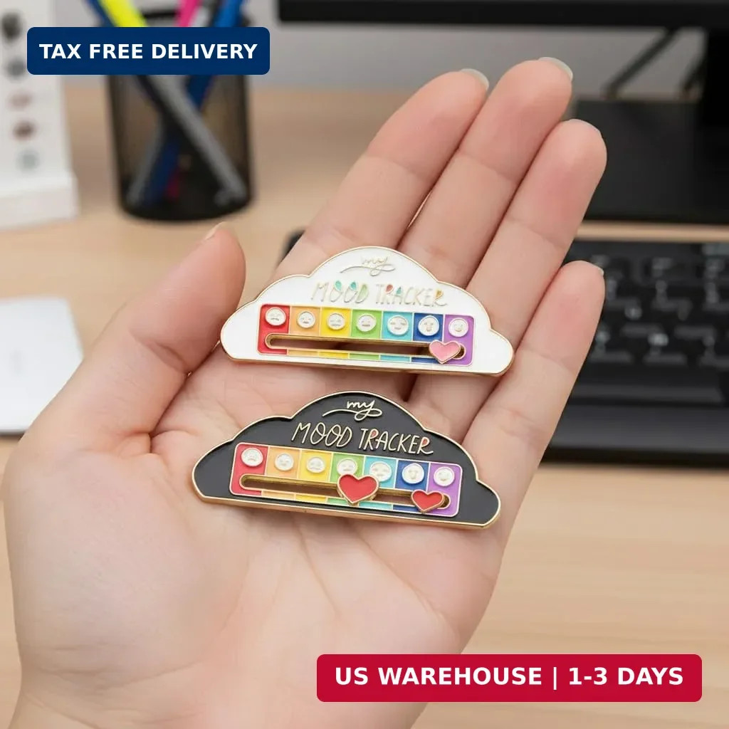 My Social Battery Slider Pin Set, 2PCS Cloud Mood Enamel Pins Black White, Funny
