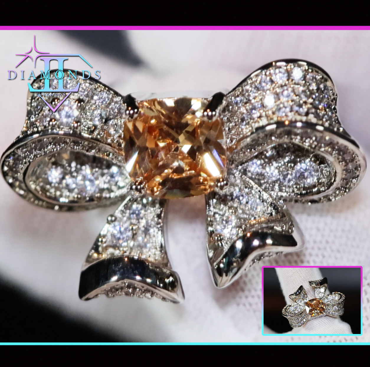 Yellow Diamond Ring, Yellow Simulated Diamond Ring, Yellow Diamond Ribbon Ring