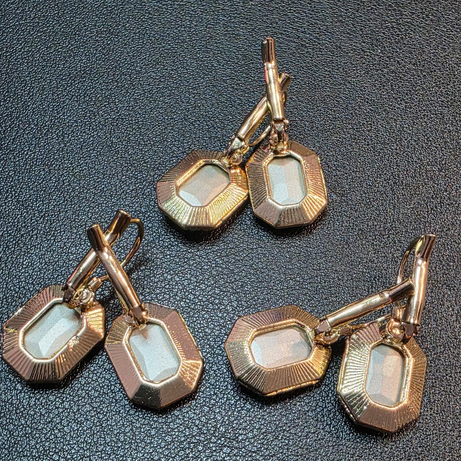 Gold Tone Simulated Crystal Leverback Earring Lot (3 Pairs) – Amber, Gray & Lime