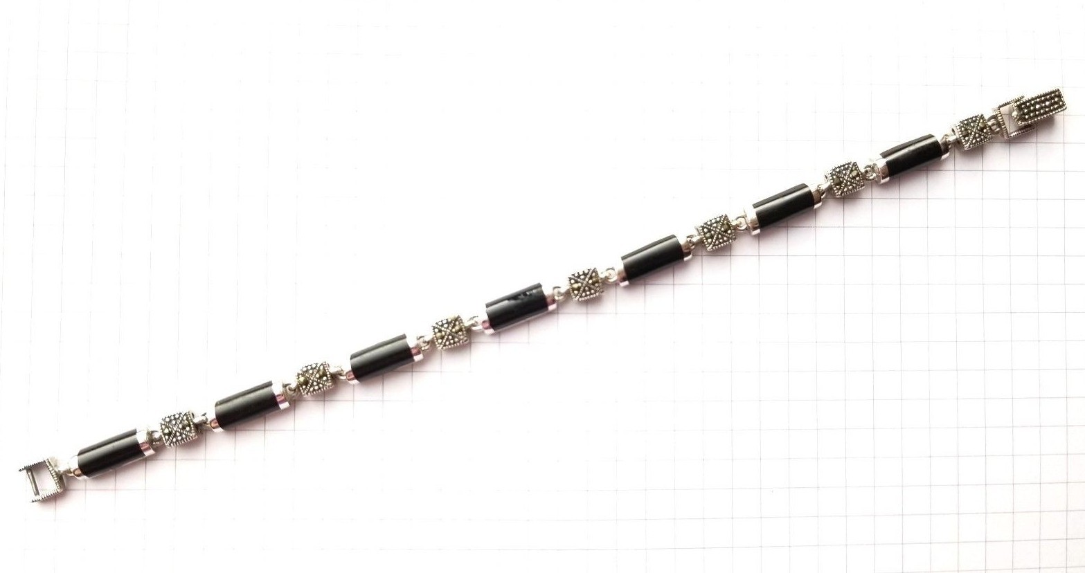 ONYX STONES BRACELET Marcasite .925 STERLING SILVER (7.0 inch Long)